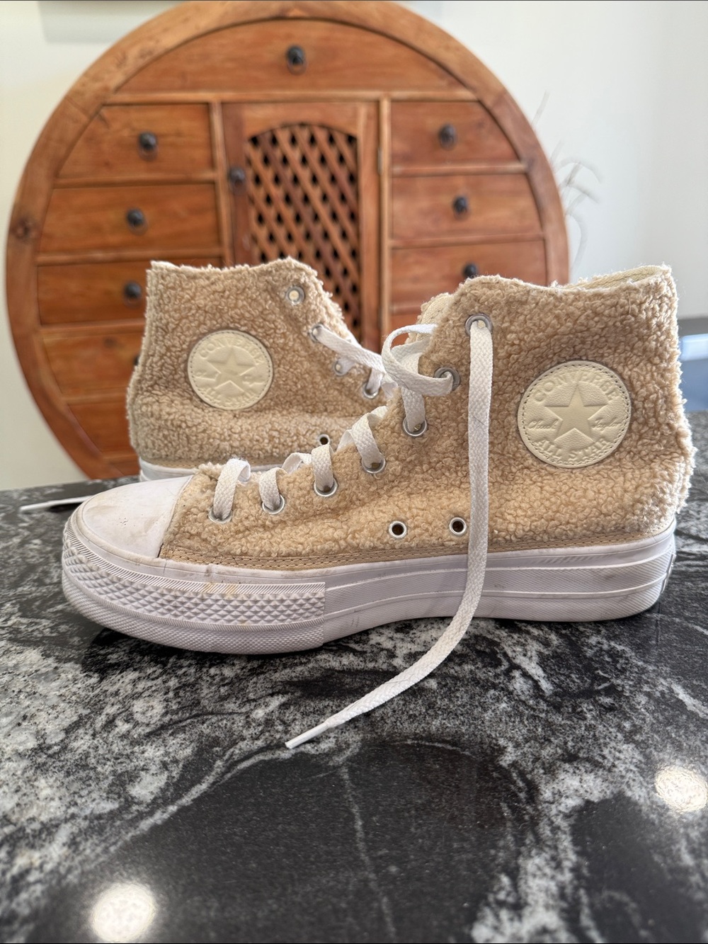 Converse Sherpa High Top Sneakers - Cream & White